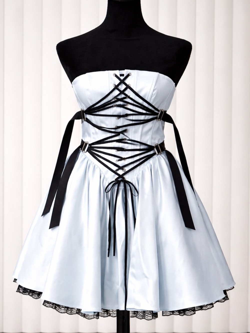 SUGAR THRILLZ Revel Makers Corset Tie Strapless Mini Dress Tulle Ice Blue XS